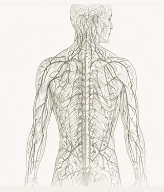Line illustration of the back and nervous system, showing the body's interconnected structures.